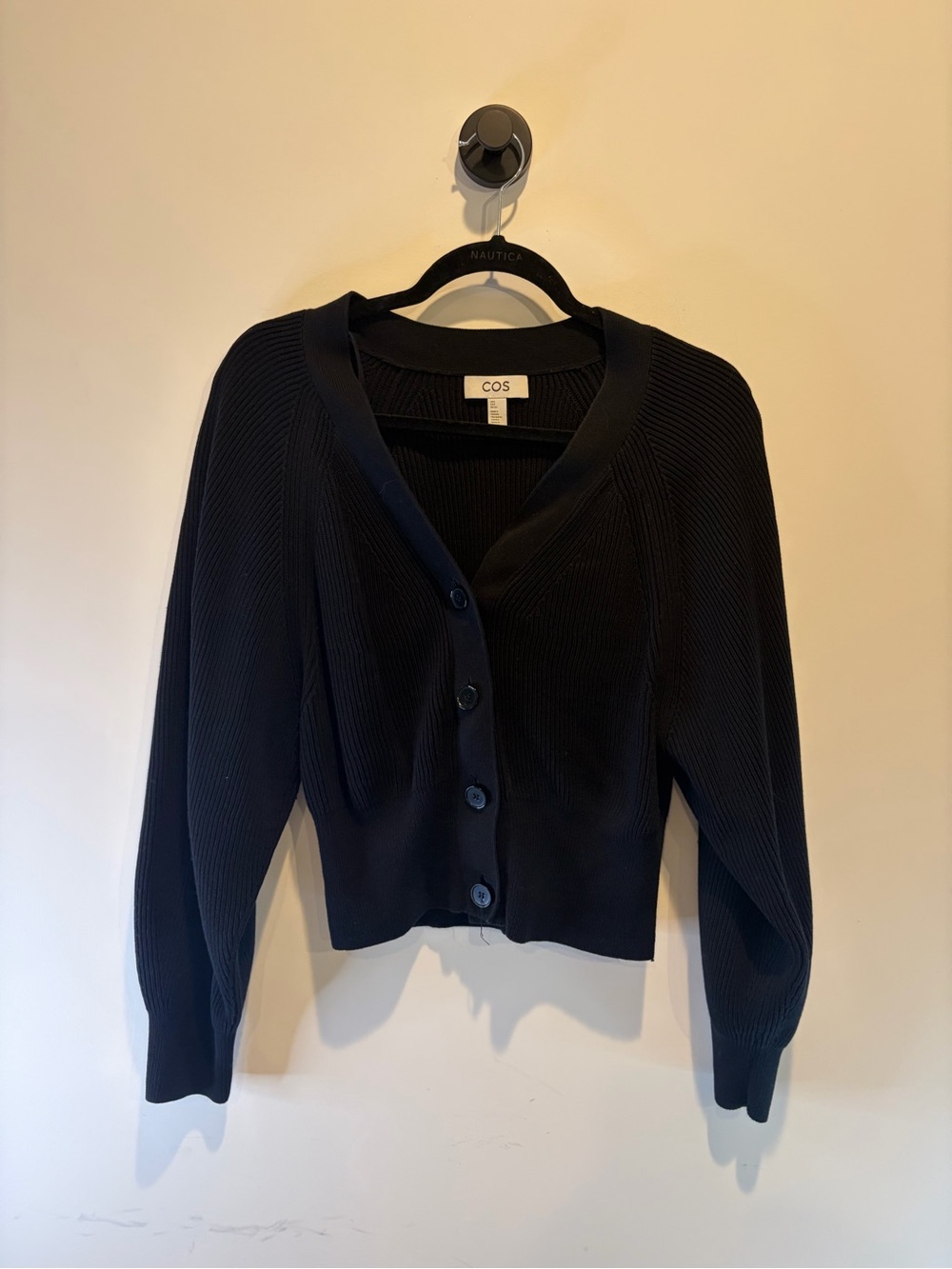 COS Black Ribbed V-Neck Button-Up Cardigan